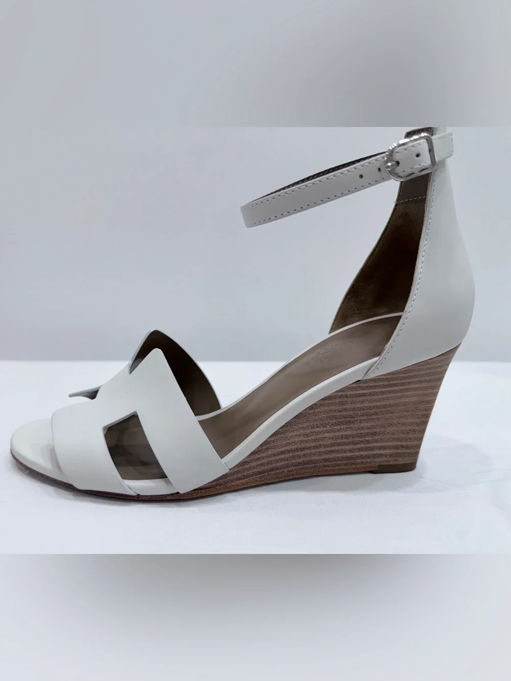 Hermes Legend Leather H Sandal Wedges - White Calfskin - Size 37 US 6.5